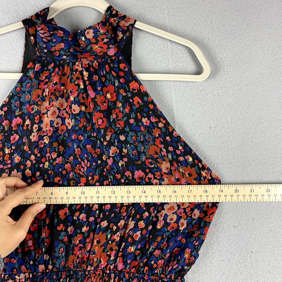 Fore Floral Chiffon Maxi Dress Women Large Halter Neck Smocked Romantic Flowy - Picture 7 of 16